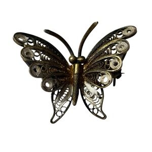 Butterfly 800 Silver Brooch Pin Filigree Hallmarked 3D Vintage Art Deco Dainty